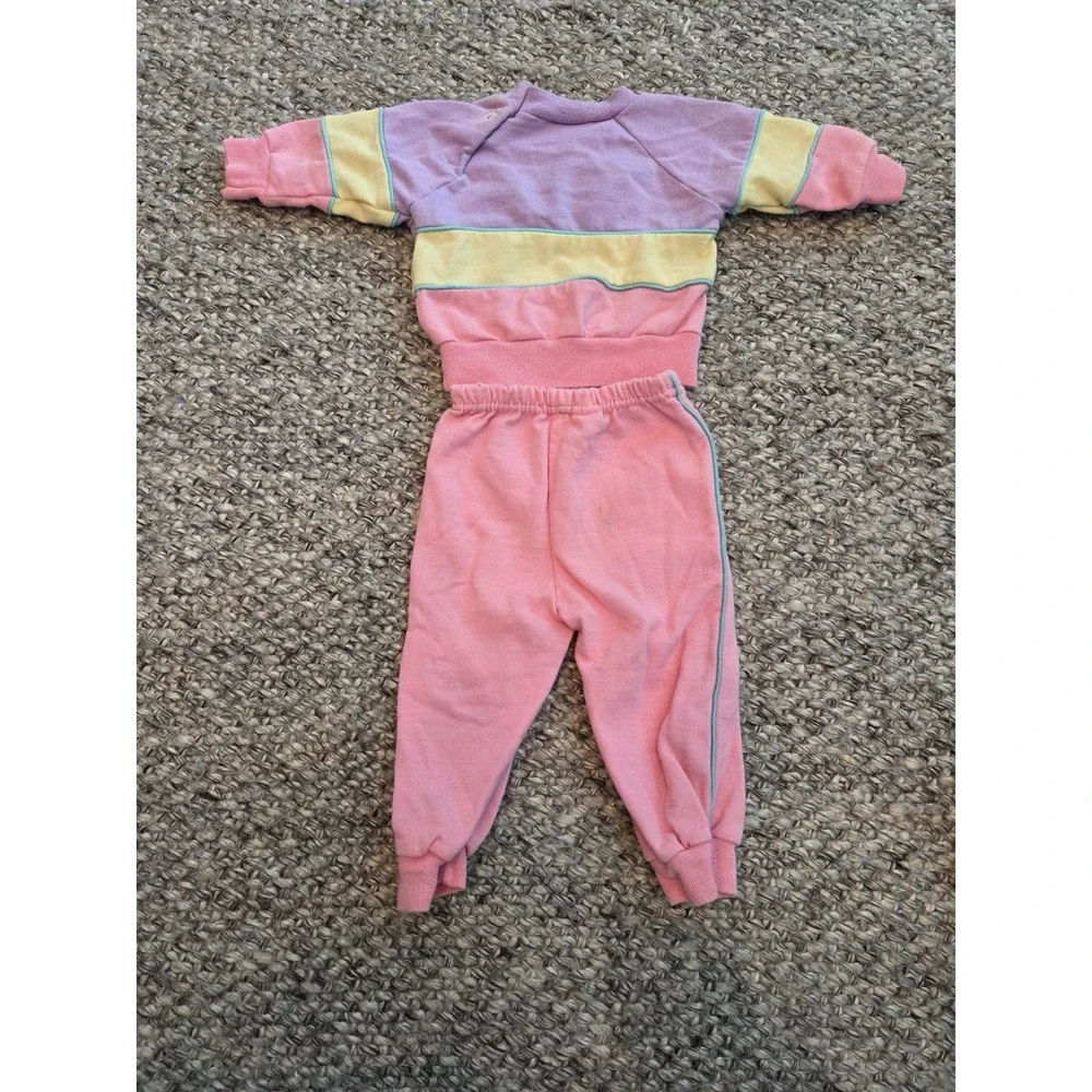 Vintage 80s Health-tex Colorblock Pastel Pink Pajamas Sweatshirt Pants Infant 6m